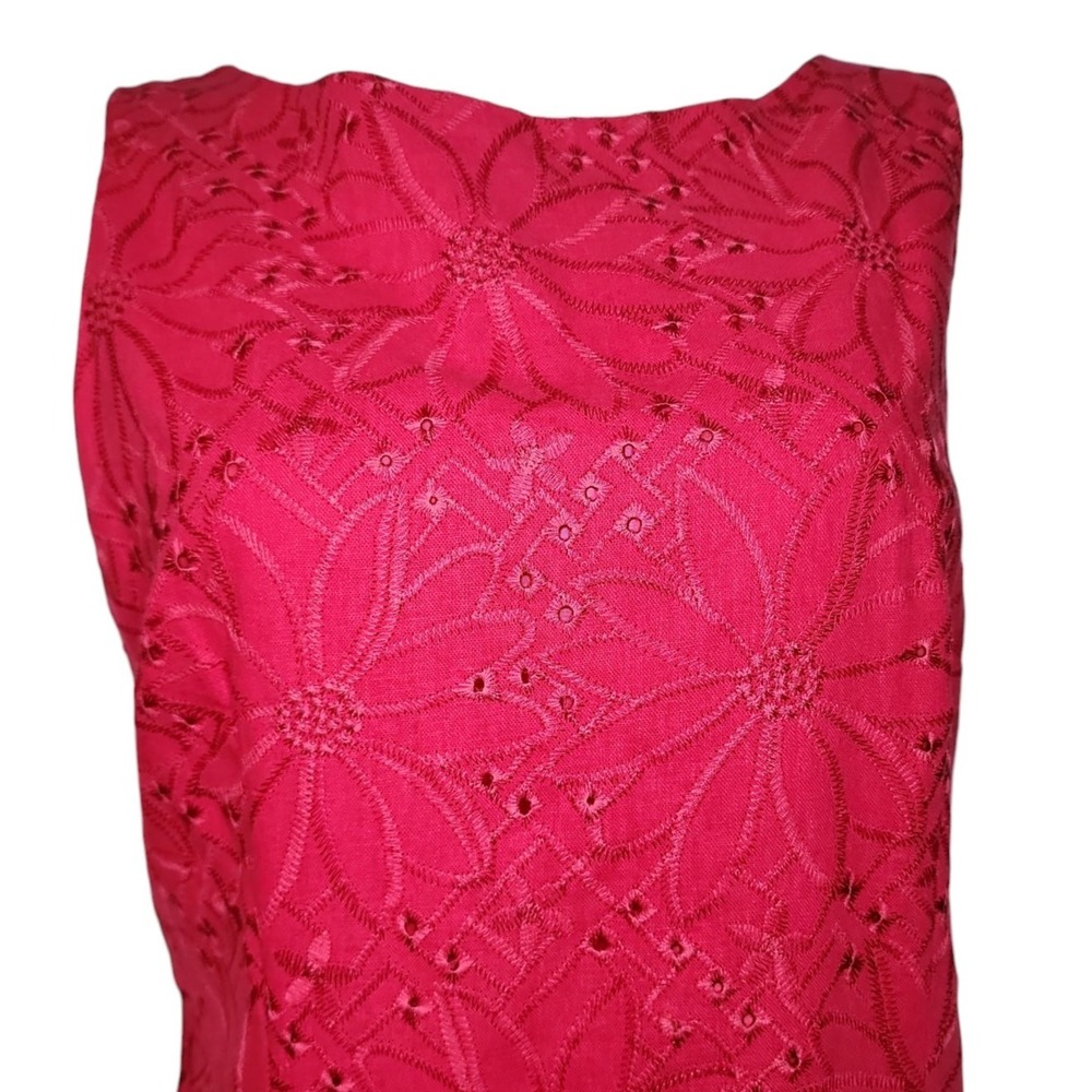 Dressbarn Dress Womens Size 14 Pink Linen Blend Eyelet Floral Sleeveless Zip Up - Picture 2 of 9